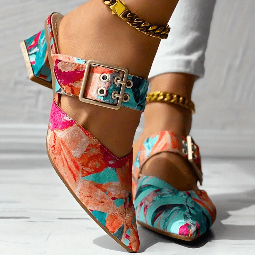 Virelle Edge | Artistic Buckle Heel Mules