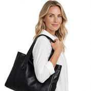 Fits The Lot | Black Large Leather-Look Tote Bag For Women