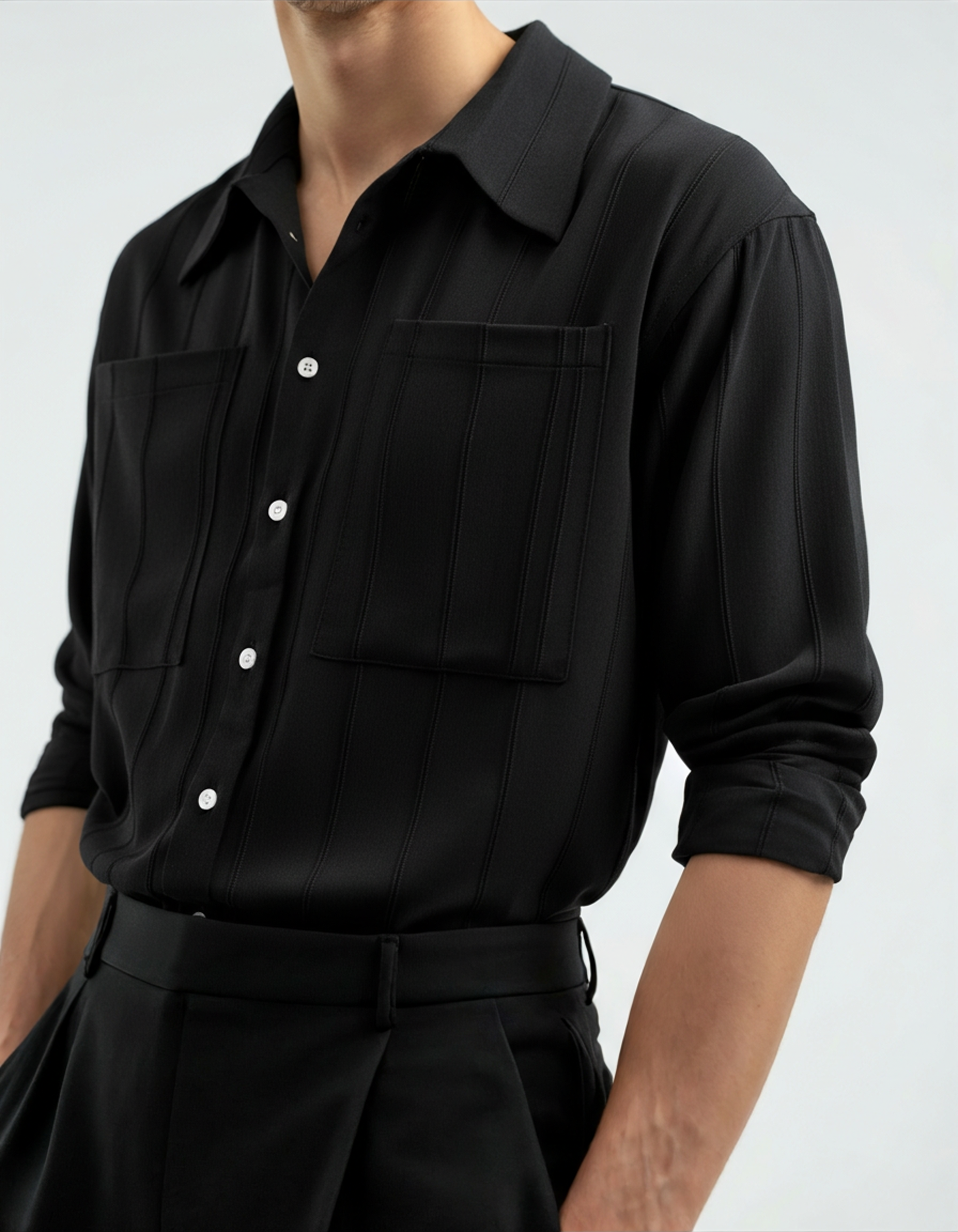 Alessandro Ricci | Ribbed Silk-Feel Shirt with Modern Elegance For Men
