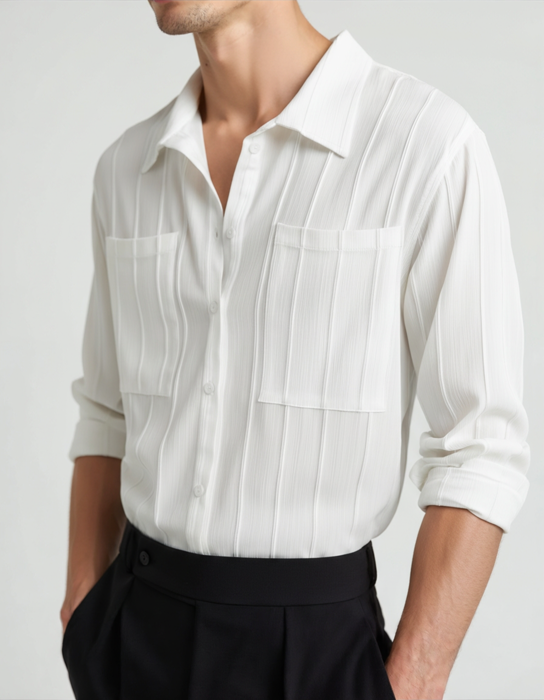 Alessandro Ricci | Ribbed Silk-Feel Shirt with Modern Elegance For Men