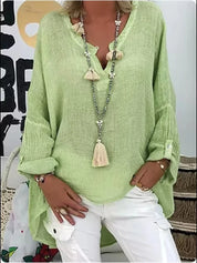 Camille Laurent | Azure Breeze Relaxed Linen Blouse with Effortless Flow For Women