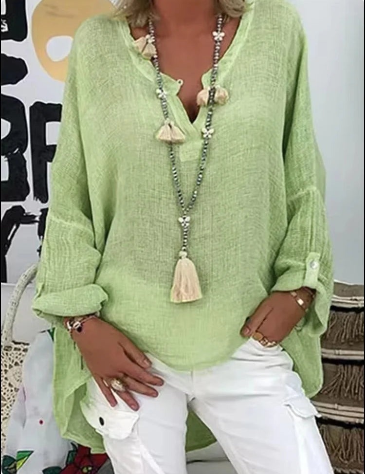 Camille Laurent | Azure Breeze Relaxed Linen Blouse with Effortless Flow For Women