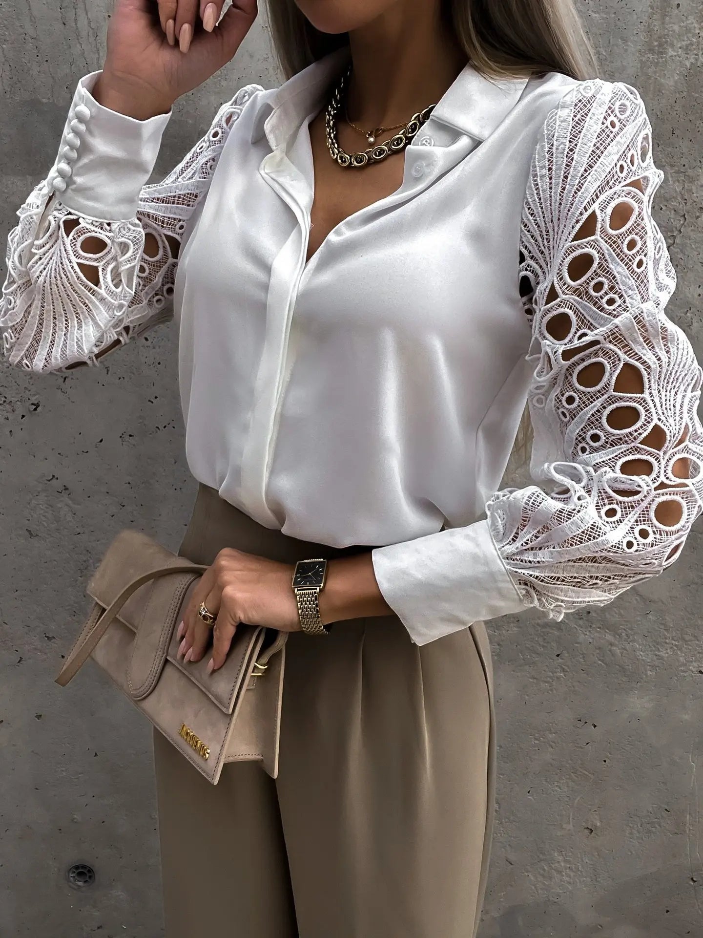Beatrice Langton | Sculptural Lace-Sleeve Blouse For Women