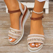 Eliza Thorncliffe | Boho Wedge Sandals With Beaded Ankle Strap For Women