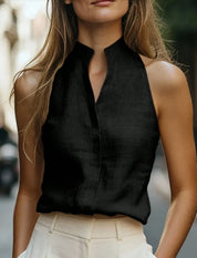 Millie Ashgrove | Sleeveless Linen Blouse With Round Neck For Women