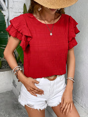 Imogen Fletcher | Ruffle-Sleeve Blouse With Pleated Detail For Women