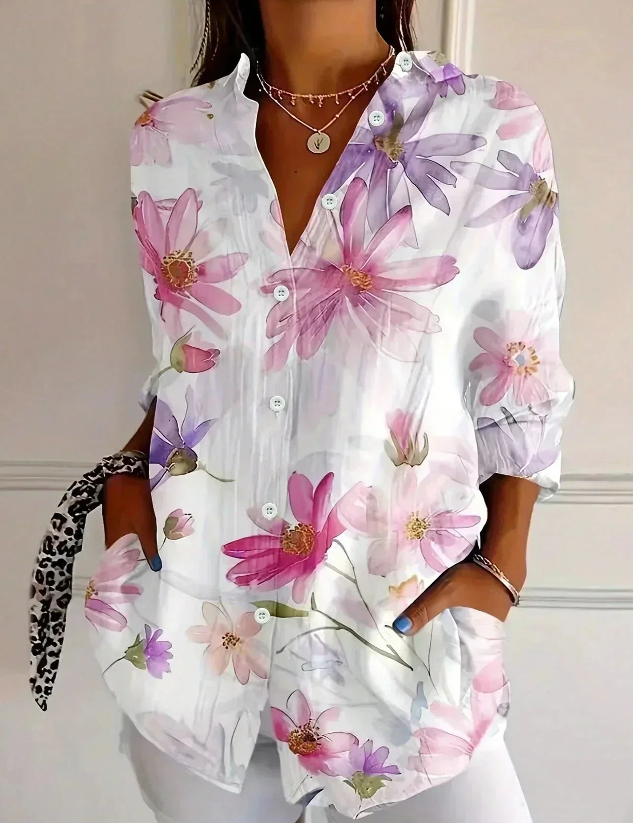 Charlotte King | Vibrant Floral Print Cotton Blouse For Women