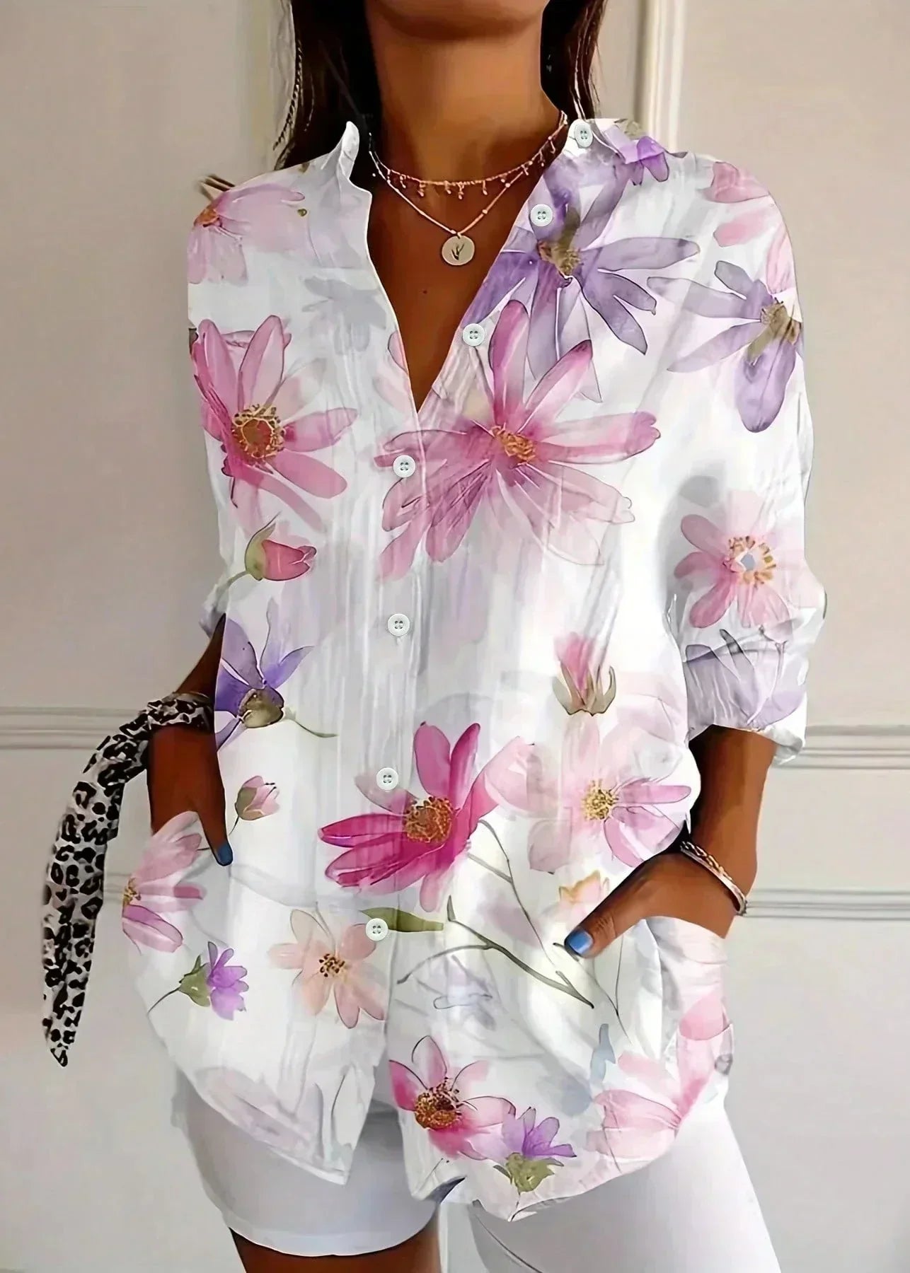 Charlotte King | Vibrant Floral Print Cotton Blouse For Women