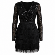 Scarlett Henning | Sequin & Fringe Long Sleeve Mini Dress For Women