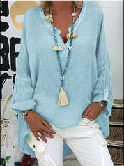 Camille Laurent | Azure Breeze Relaxed Linen Blouse with Effortless Flow For Women