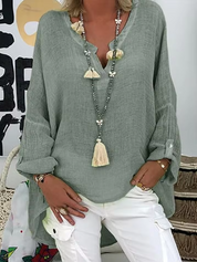 Camille Laurent | Azure Breeze Relaxed Linen Blouse with Effortless Flow For Women