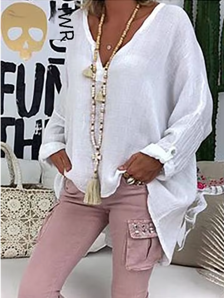 Camille Laurent | Azure Breeze Relaxed Linen Blouse with Effortless Flow For Women