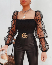 Ophelia Marsh | Sheer Chiffon Puff Sleeve Blouse For Women