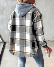 Grace Sutton | Plaid Flannel Hooded Shacket For Women