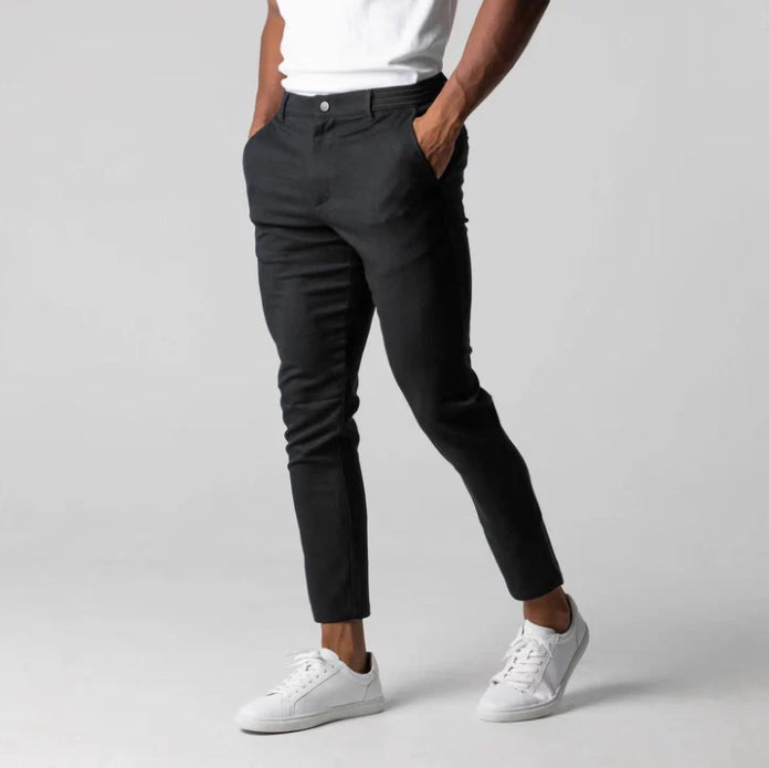 Lorcan Merefield | Navy Slim Fit Stretch Ankle Trousers For Men