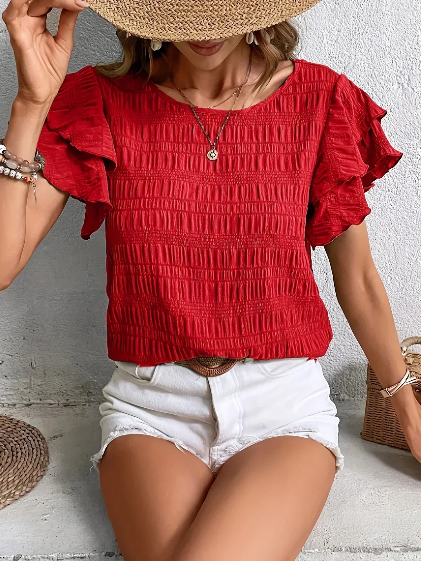 Imogen Fletcher | Ruffle-Sleeve Blouse With Pleated Detail For Women