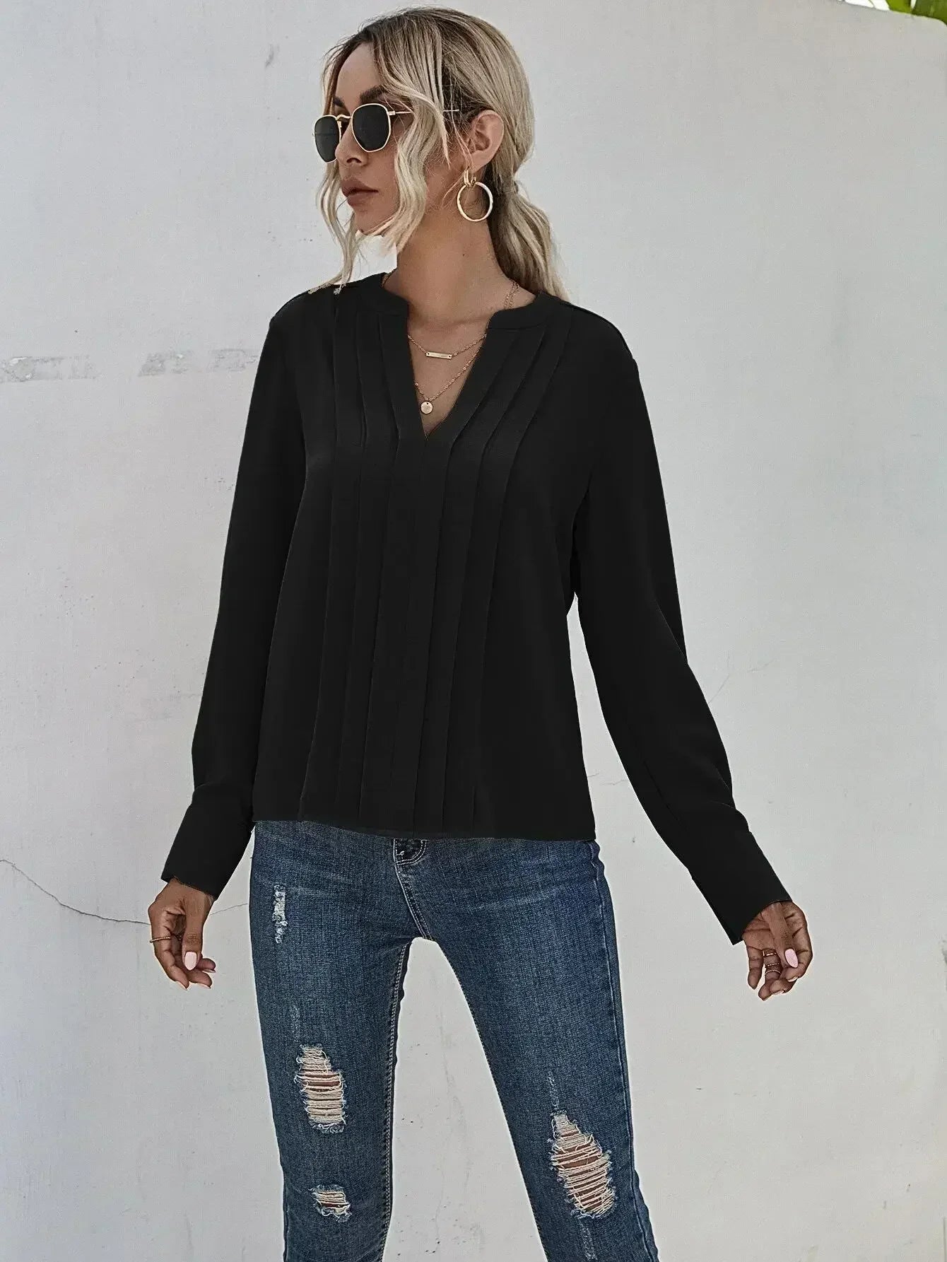 Isobel Radley | Pleated V-Neck Blouse For Women