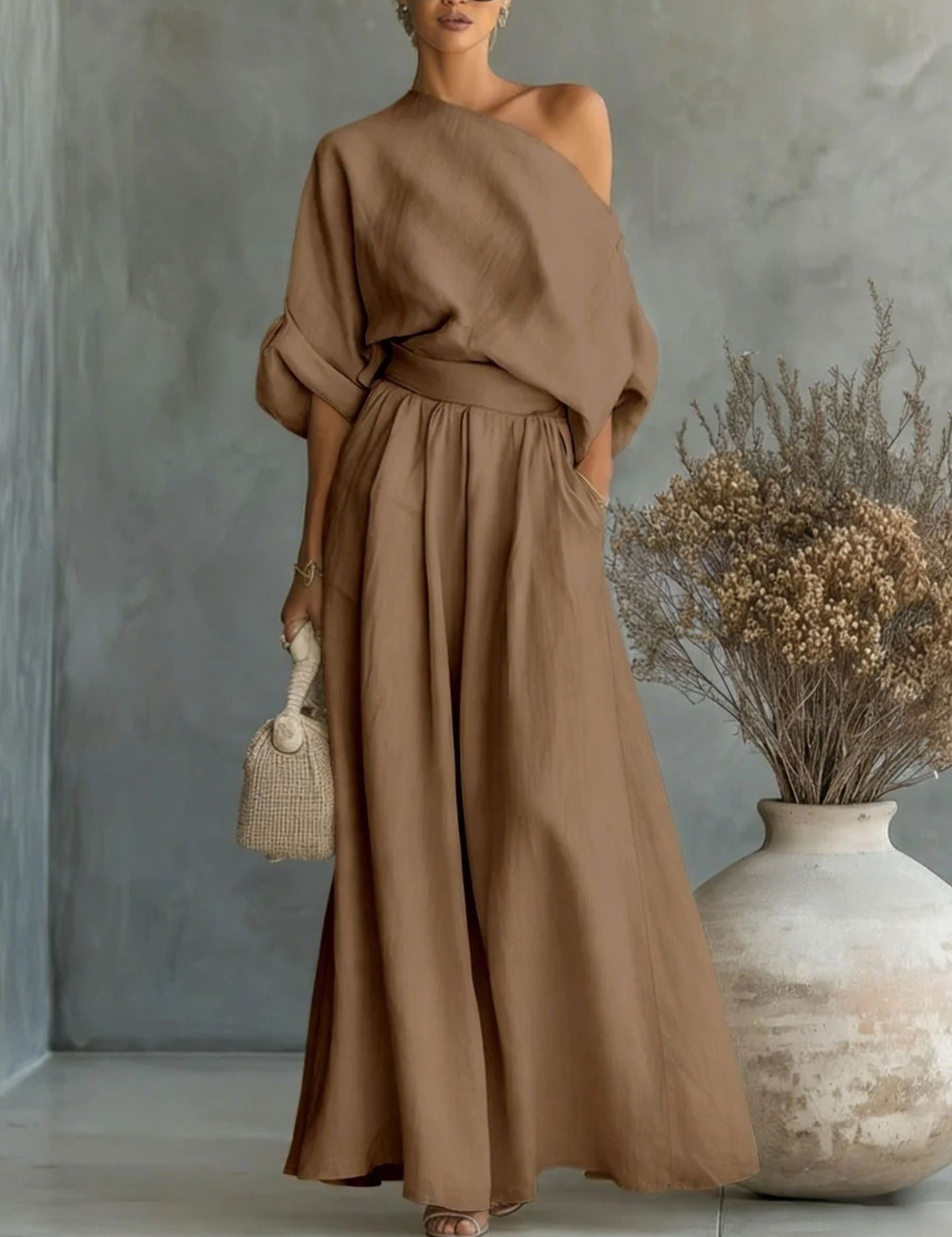 Sophia Reynolds | One Shoulder Linen Maxi Set For Women