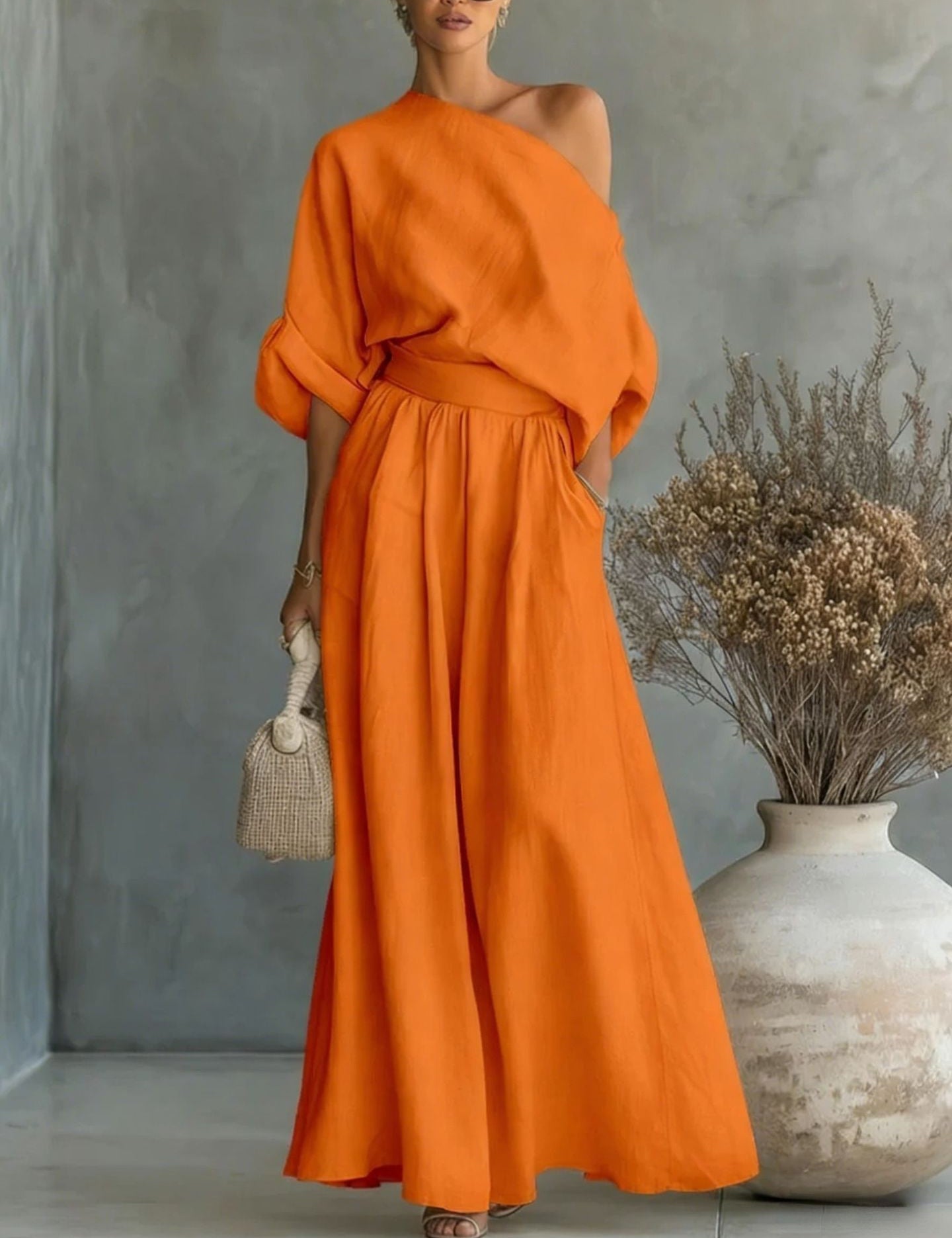 Sophia Reynolds | One Shoulder Linen Maxi Set For Women