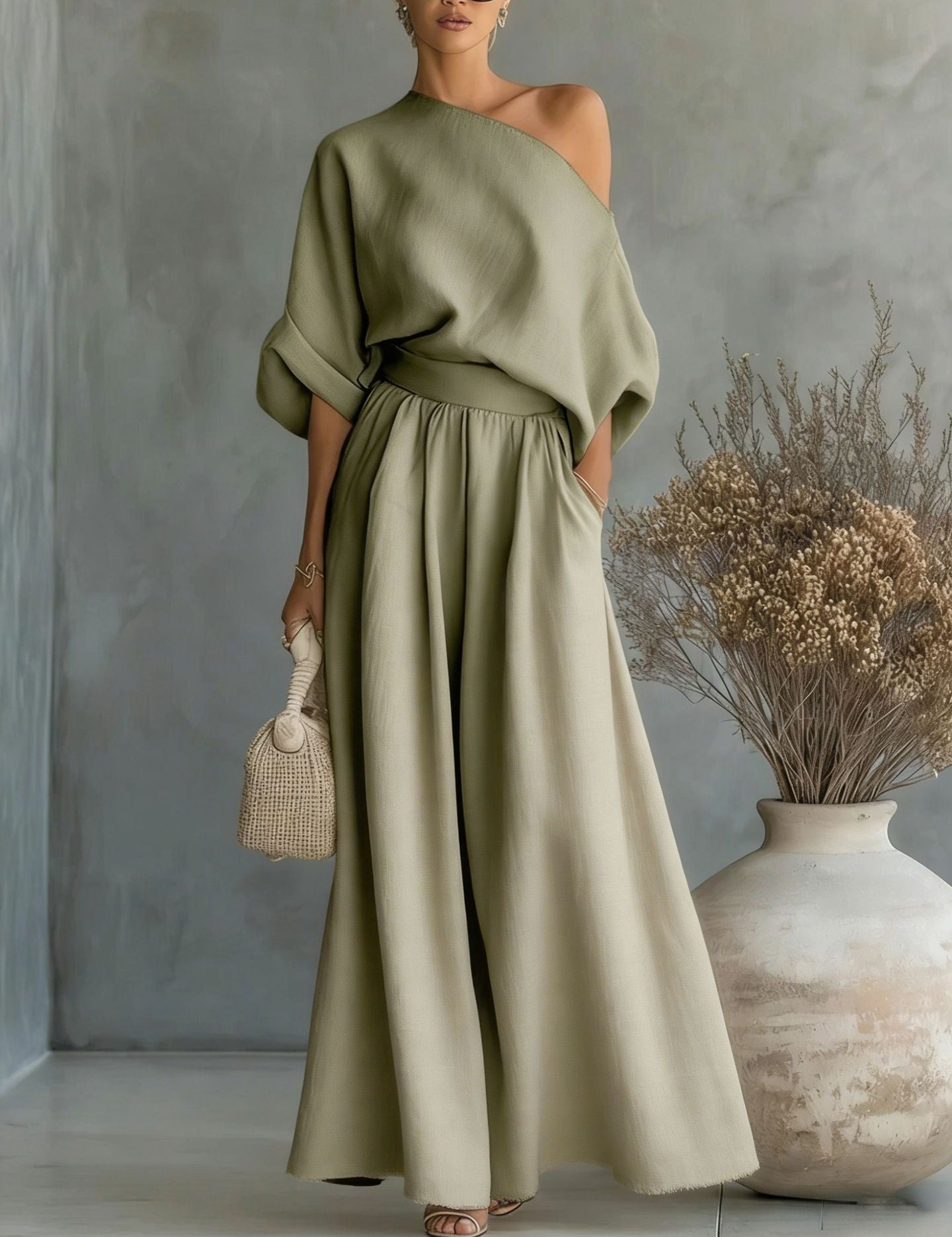 Sophia Reynolds | One Shoulder Linen Maxi Set For Women