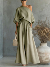Sophia Reynolds | One Shoulder Linen Maxi Set For Women