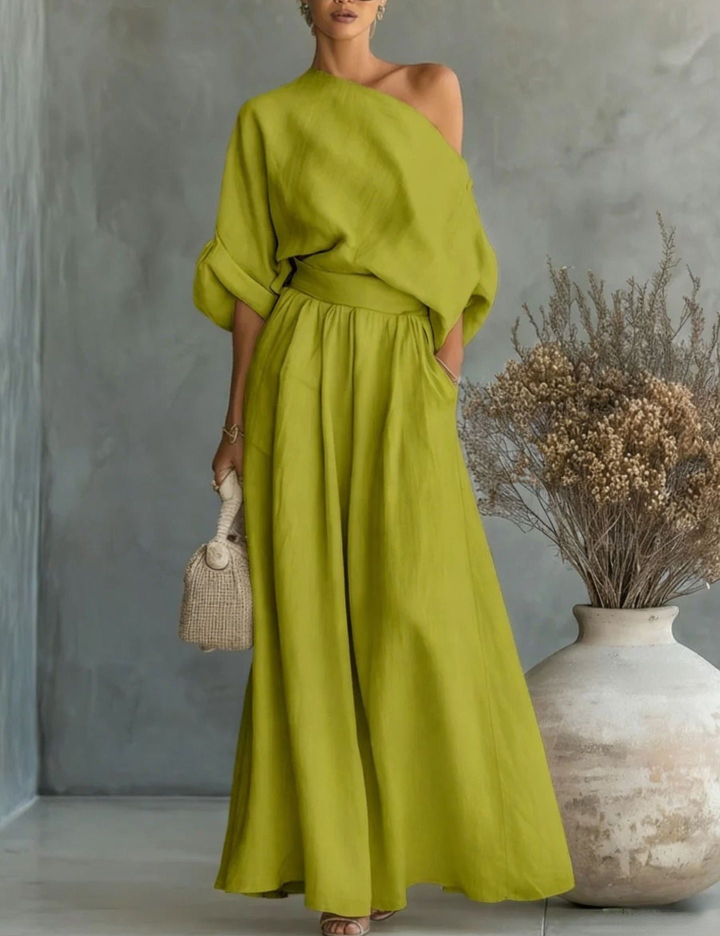 Sophia Reynolds | One Shoulder Linen Maxi Set For Women