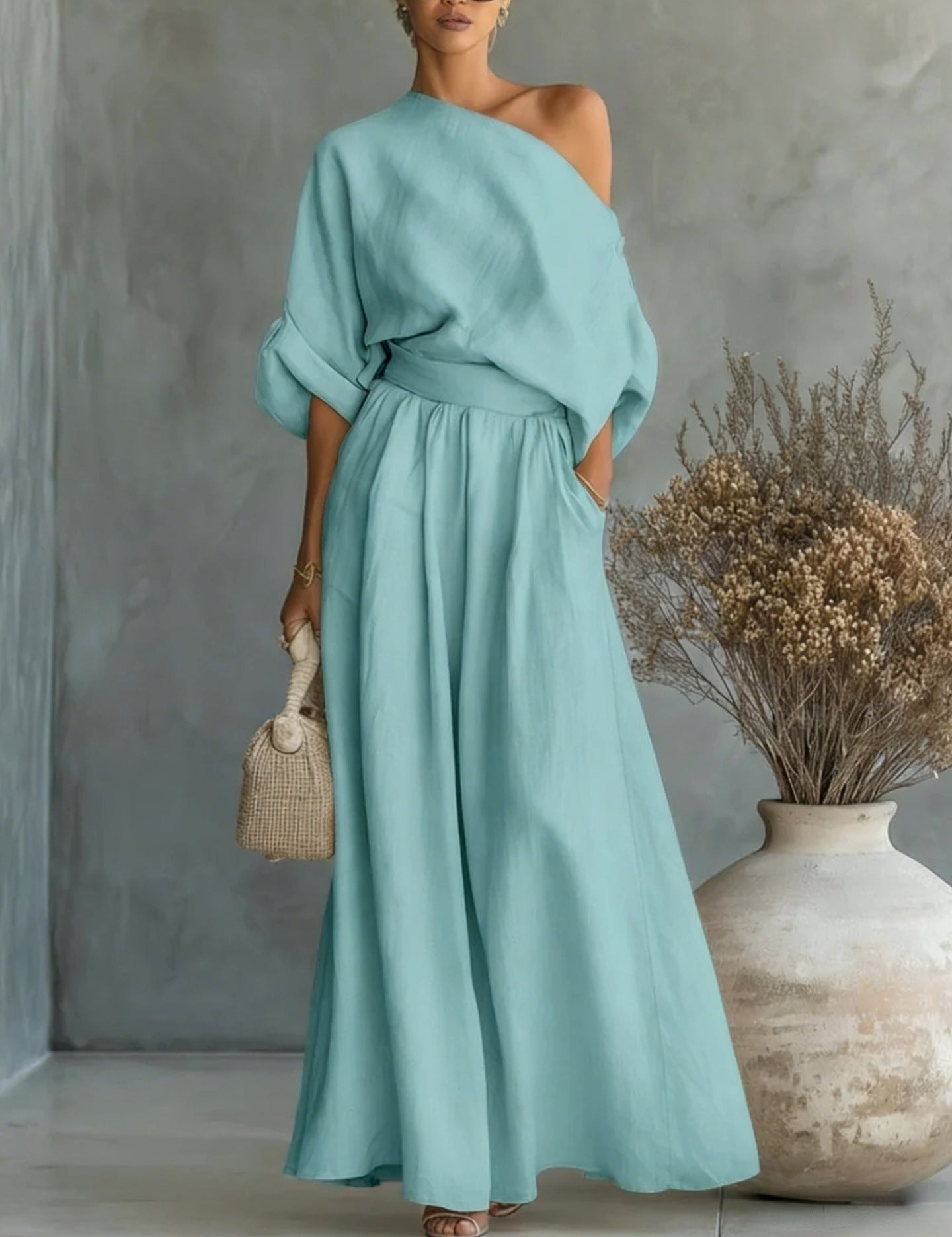 Sophia Reynolds | One Shoulder Linen Maxi Set For Women