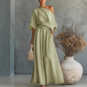 Sophia Reynolds | One Shoulder Linen Maxi Set For Women