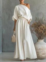 Sophia Reynolds | One Shoulder Linen Maxi Set For Women