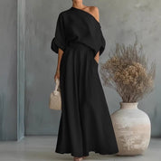 Sophia Reynolds | One Shoulder Linen Maxi Set For Women