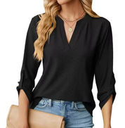 Mackenzie Doherty | V-Neck Blouse With Roll-Tab Sleeves For Women