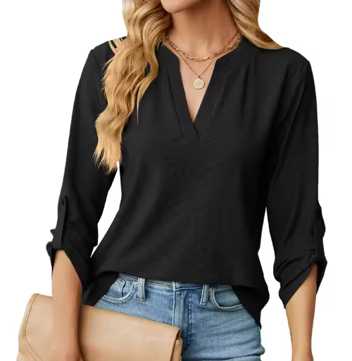 Mackenzie Doherty | V-Neck Blouse With Roll-Tab Sleeves For Women