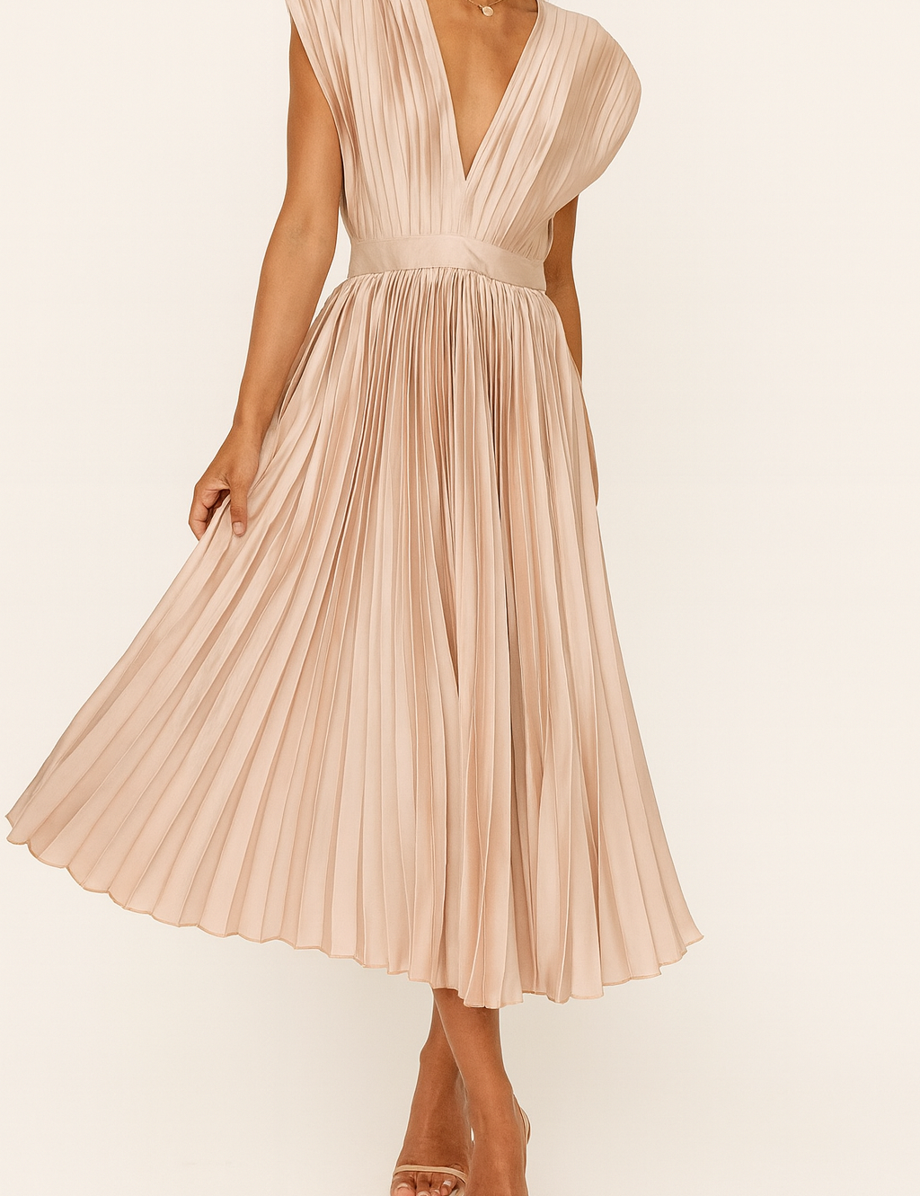 Sienna Moretti | Pleated Satin Midi Dress For Women