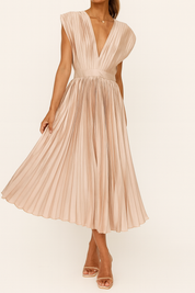 Sienna Moretti | Pleated Satin Midi Dress For Women
