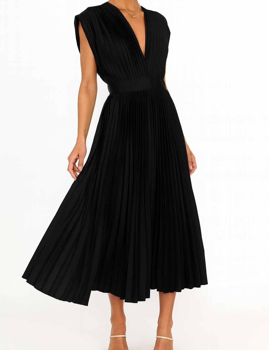Sienna Moretti | Pleated Satin Midi Dress For Women