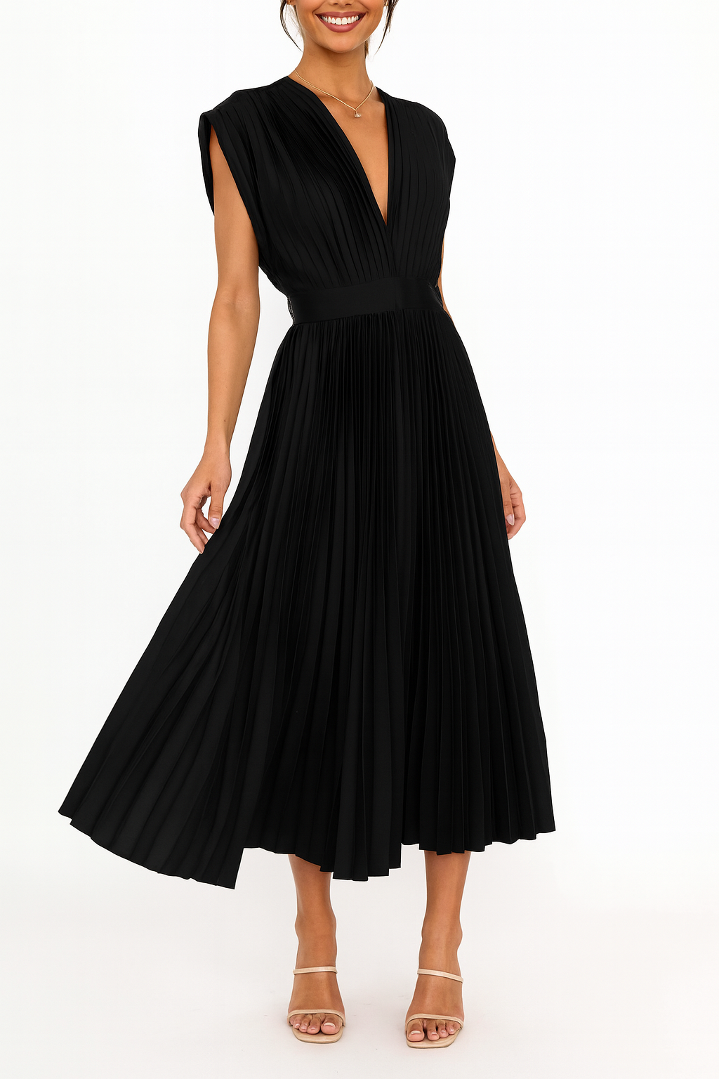 Sienna Moretti | Pleated Satin Midi Dress For Women