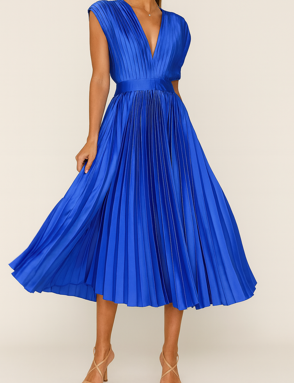 Sienna Moretti | Pleated Satin Midi Dress For Women