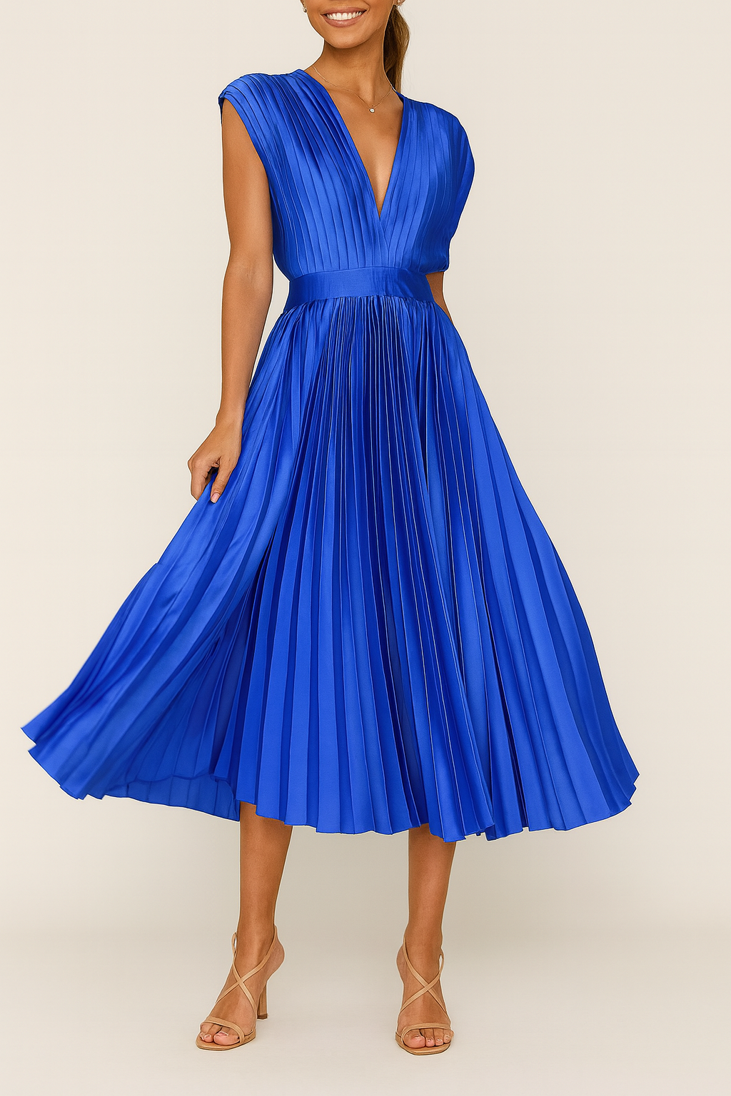 Sienna Moretti | Pleated Satin Midi Dress For Women