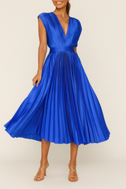 Sienna Moretti | Pleated Satin Midi Dress For Women