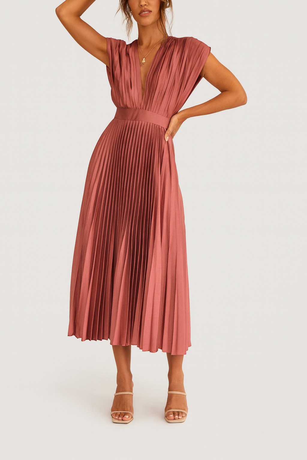 Sienna Moretti | Pleated Satin Midi Dress For Women