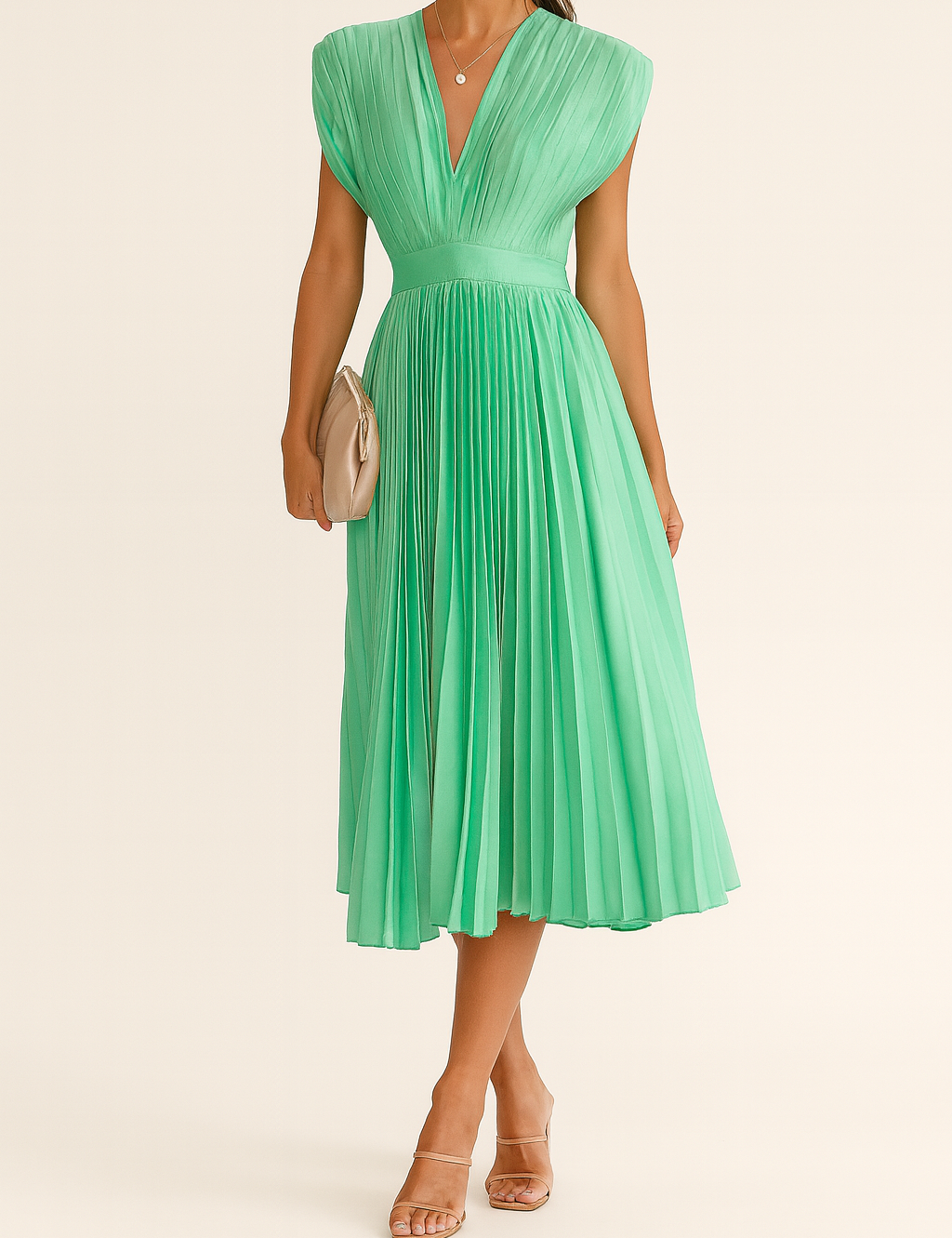 Sienna Moretti | Pleated Satin Midi Dress For Women