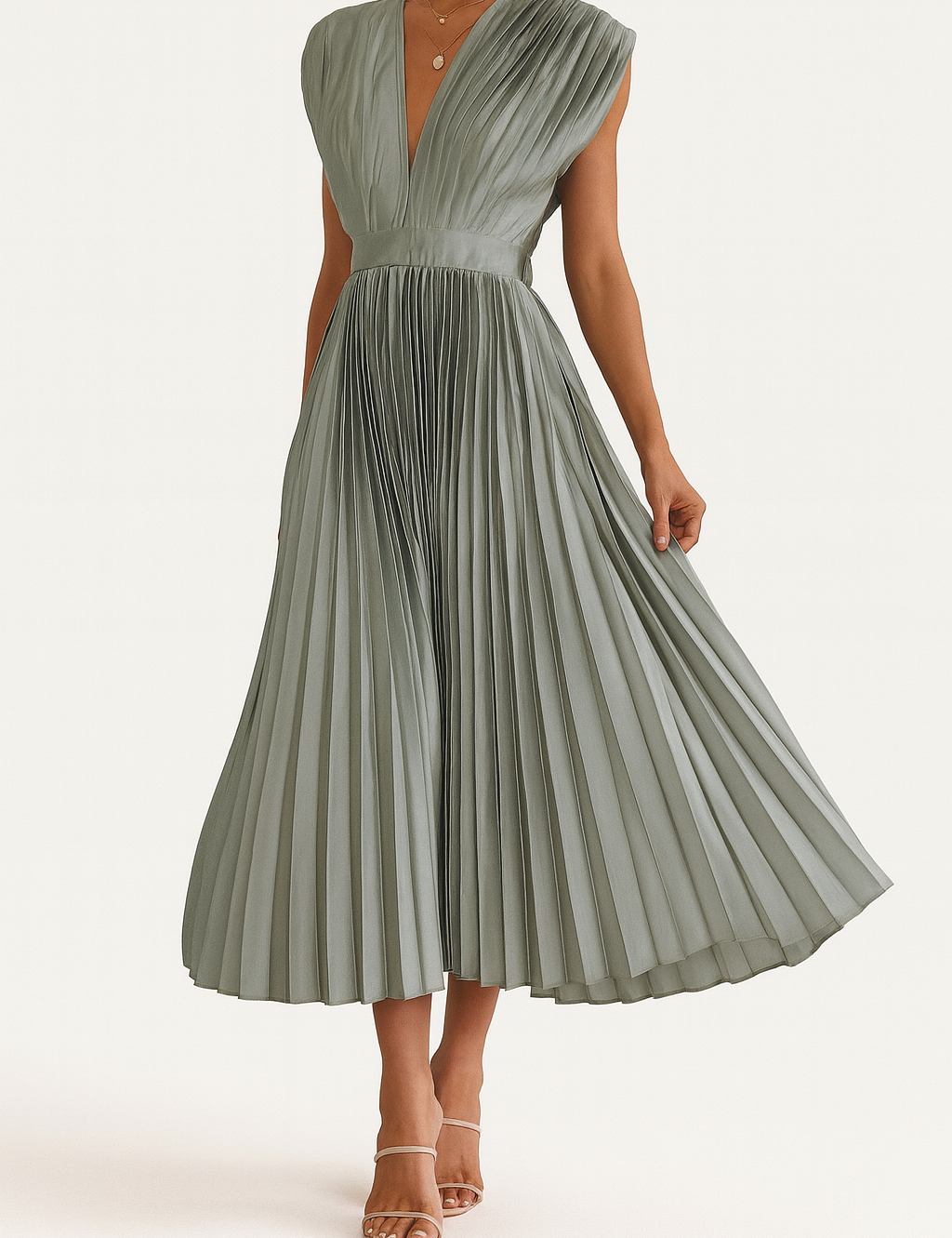 Sienna Moretti | Pleated Satin Midi Dress For Women