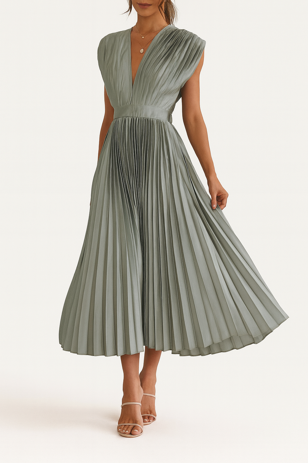 Sienna Moretti | Pleated Satin Midi Dress For Women