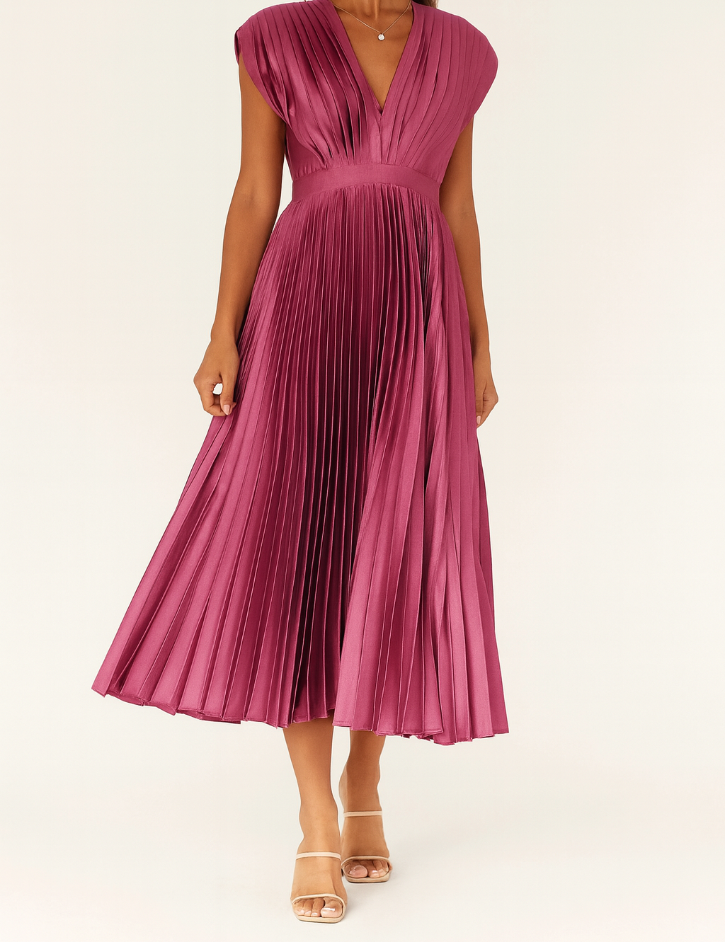 Sienna Moretti | Pleated Satin Midi Dress For Women