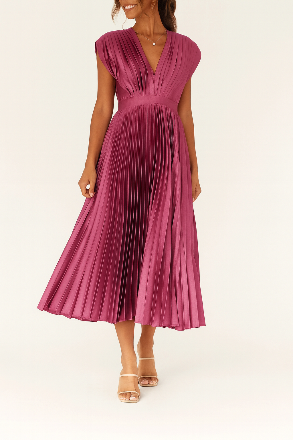 Sienna Moretti | Pleated Satin Midi Dress For Women