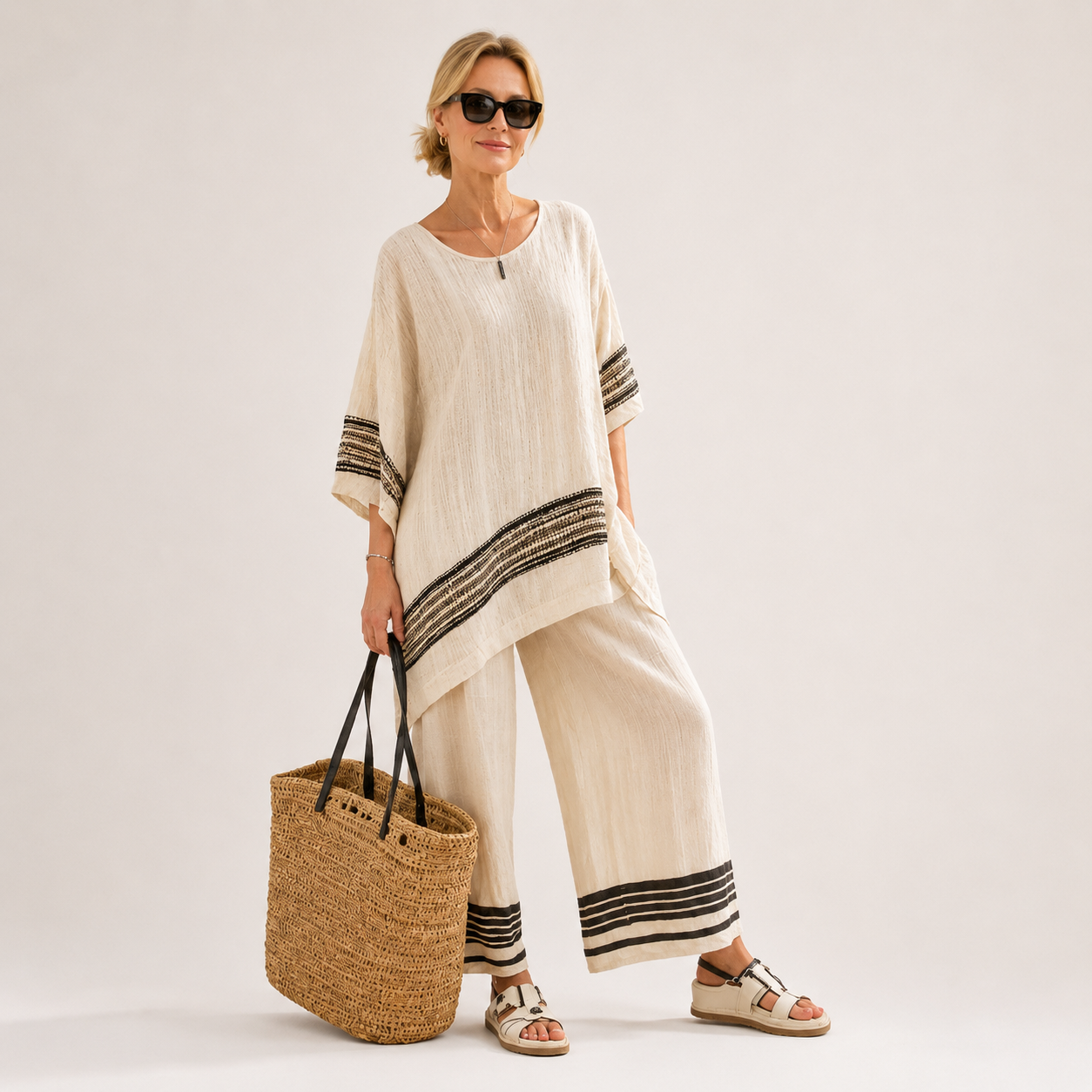 Sophia Hughes | Striped Linen Two-Piece Set For Women