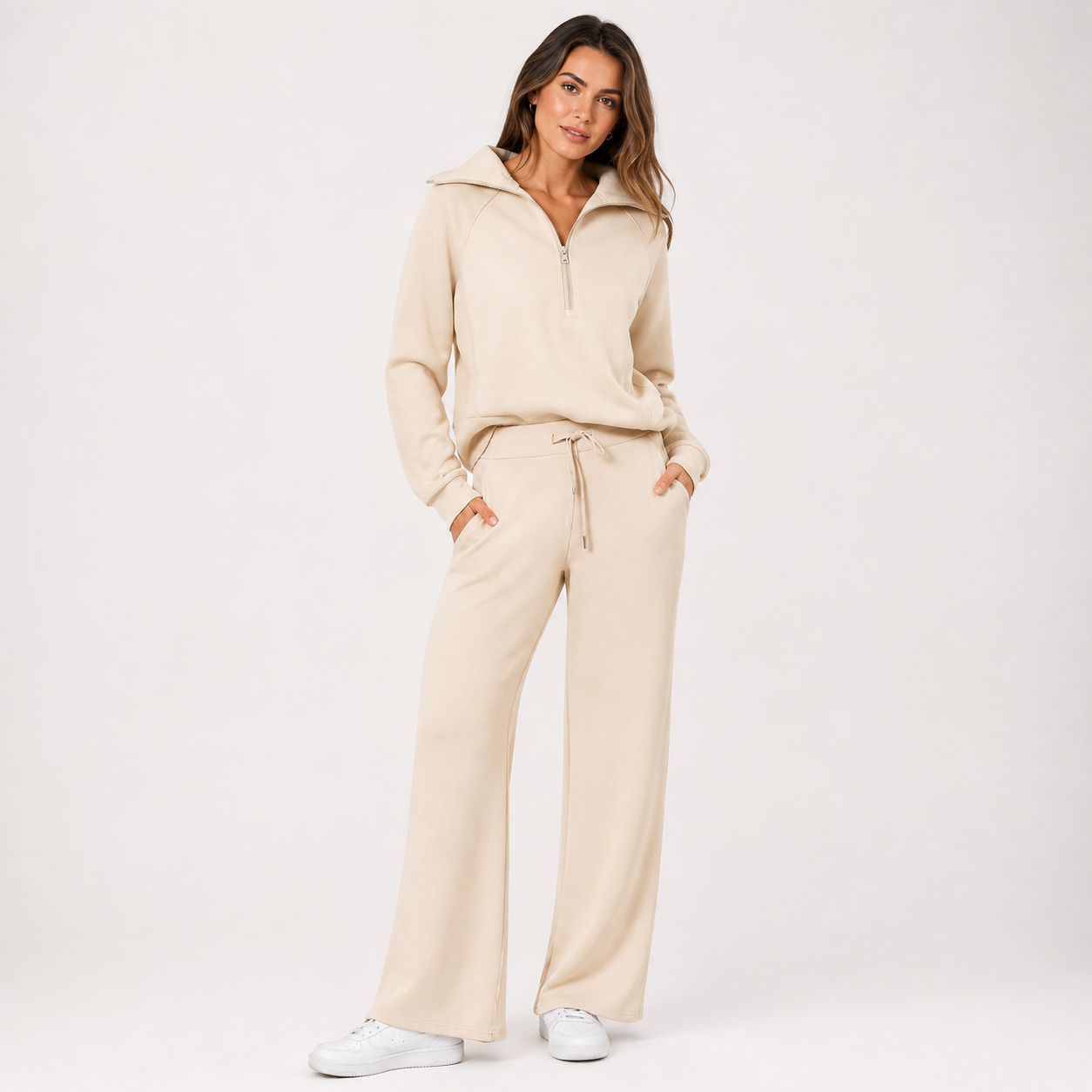 Tara Mitchell | Zip-Up Hoodie Wide Leg Lounge Set For Women
