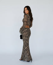 Tara Kingsley | Zebra Print Mesh Crop Top & Maxi Skirt Set For Women