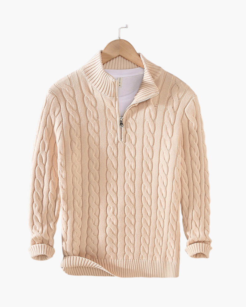 Francesco Bellandi | Cable Knit Half-Zip Sweater with Classic Texture For Men