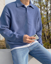 Enzo Laurent | Relaxed Knit Polo Sweater with Soft Minimal Elegance For Men